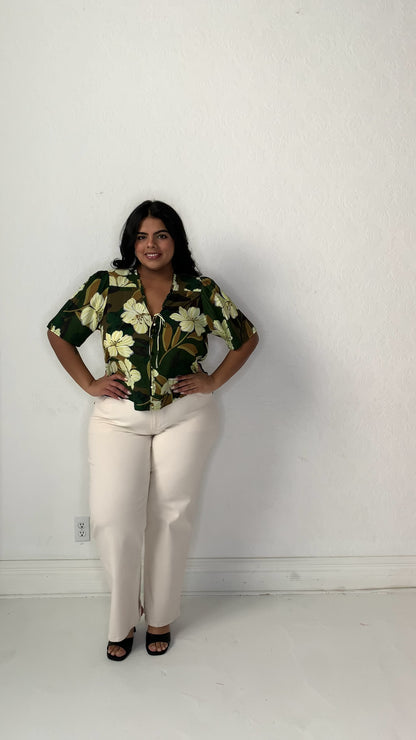 Leaf Print SS Blouse (XS-2X)