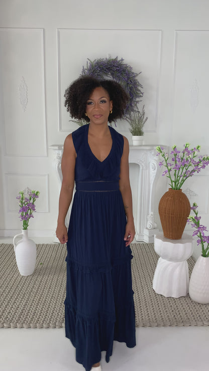 Navy Gauze Maxi Dress
