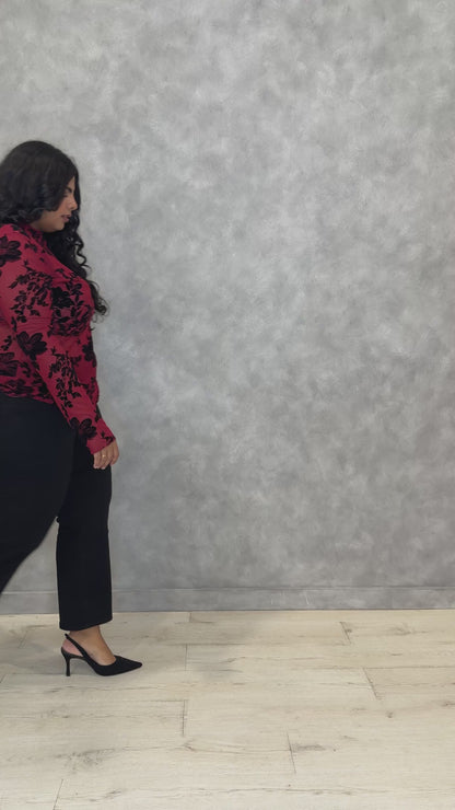Sheer Floral Velvet Top (S-3X)