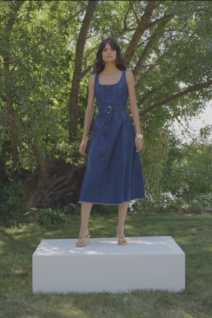 Denim Fit and Flare Midi Dress (S-XXL)