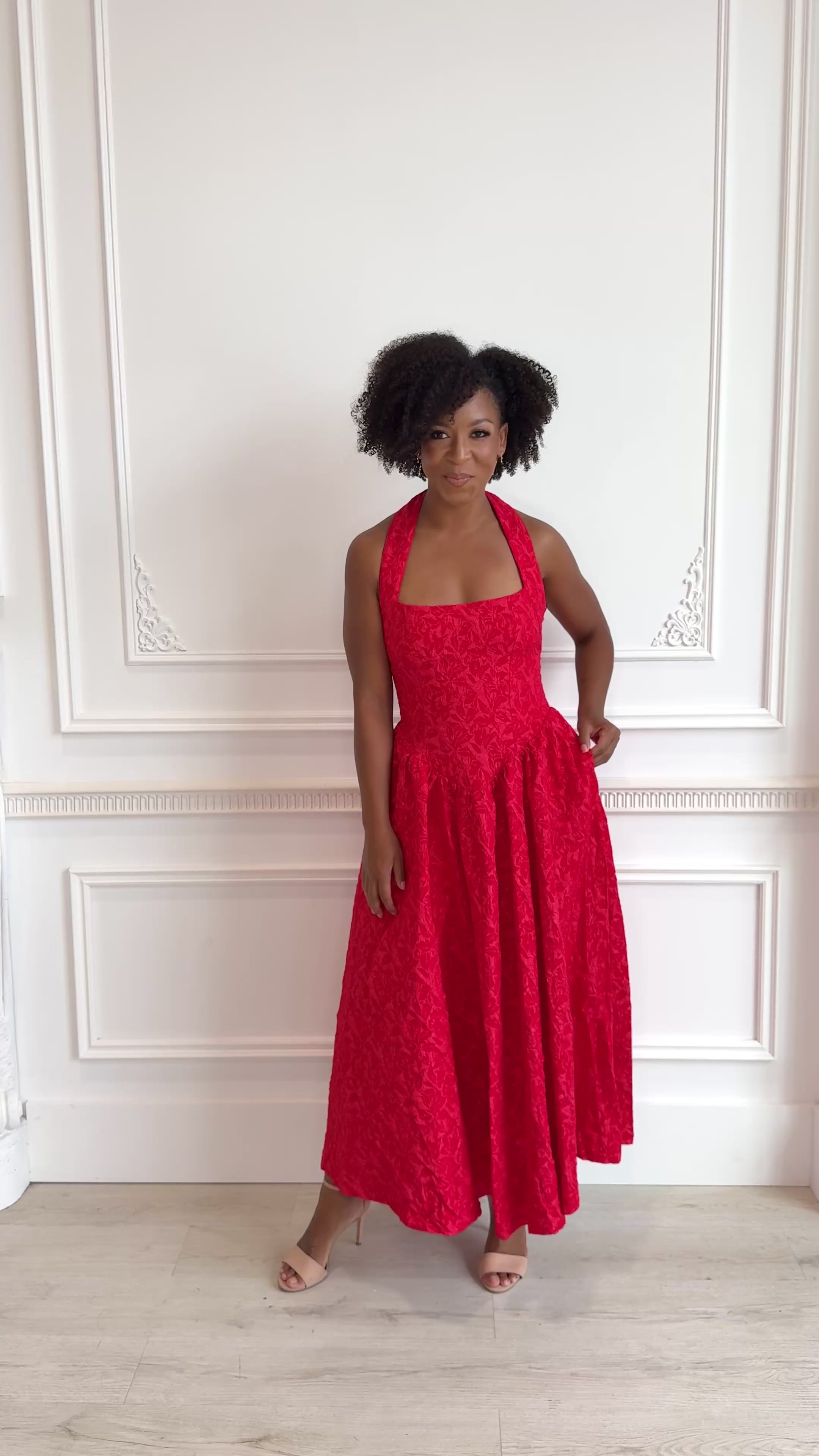 Jacquard Halter Midi Dress – Valencia Boutique