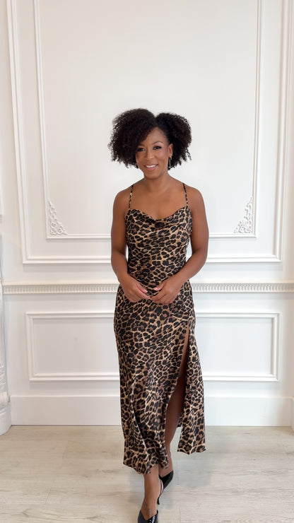 Low Back Leopard Slip Dress
