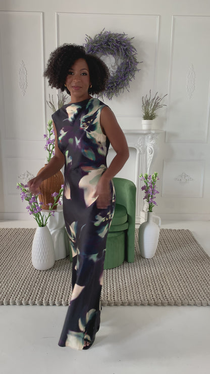 Printed Satin Maxi Dress