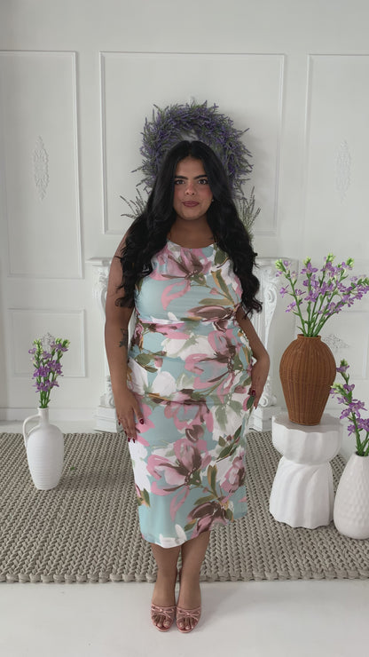 Floral Ruched Midi Dress (2-22)