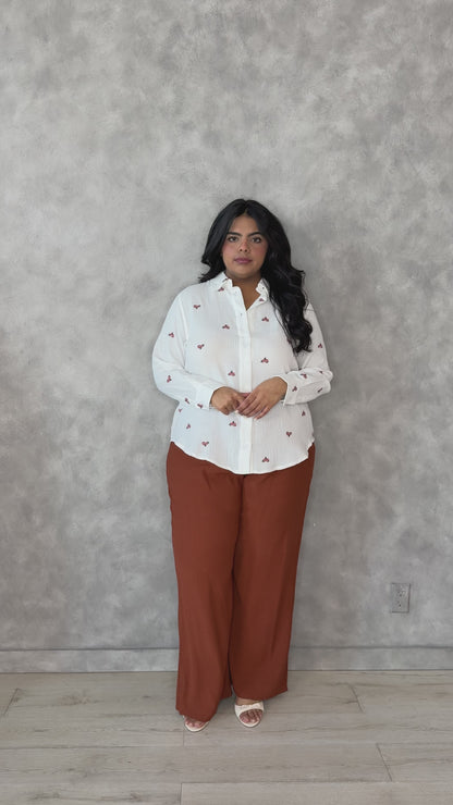 CURVE Embroidered Button Front