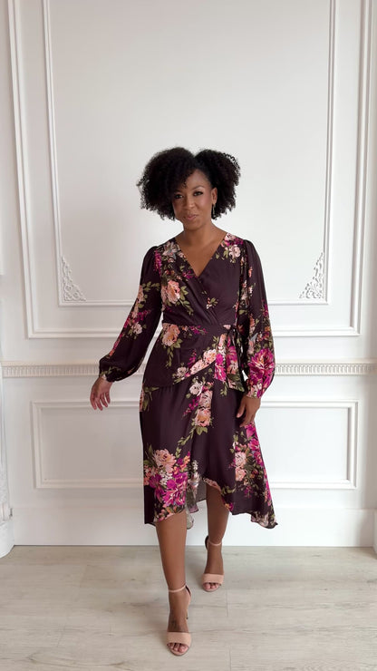Fuchsia Floral Wrap Dress (S-3X)