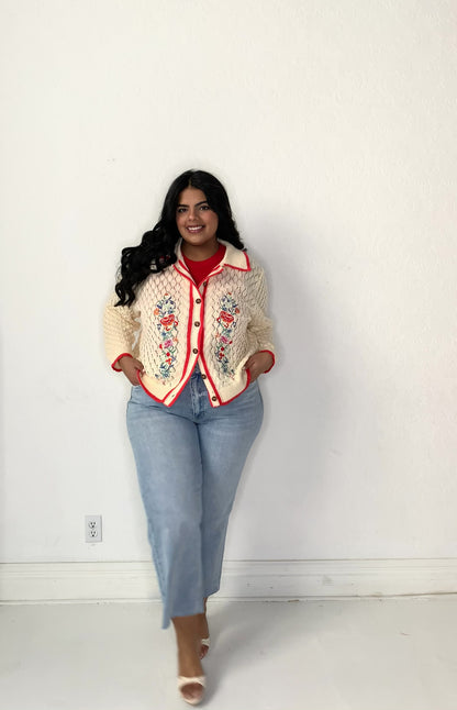 Embroidered Floral Cardigan (S-3X)