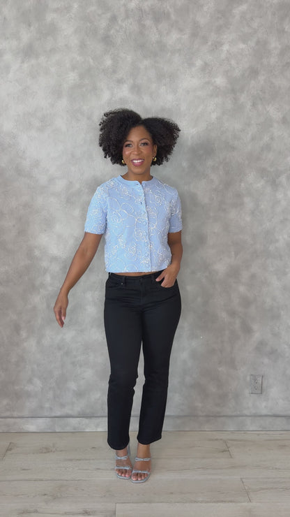 Floral Applique Short Sleeve Cardi