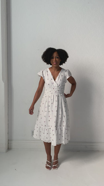 Faux Wrap Embroidered Dress (XS-2X)