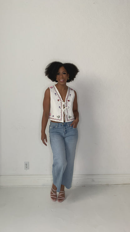 Embroidered Cropped Vest