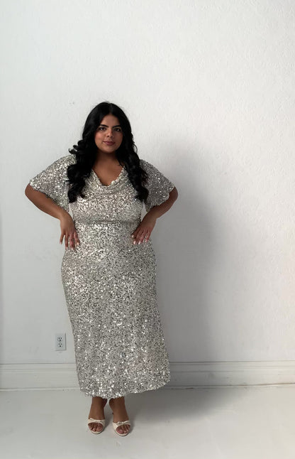 Sequin Flutter Sleeve Midi (2-22)