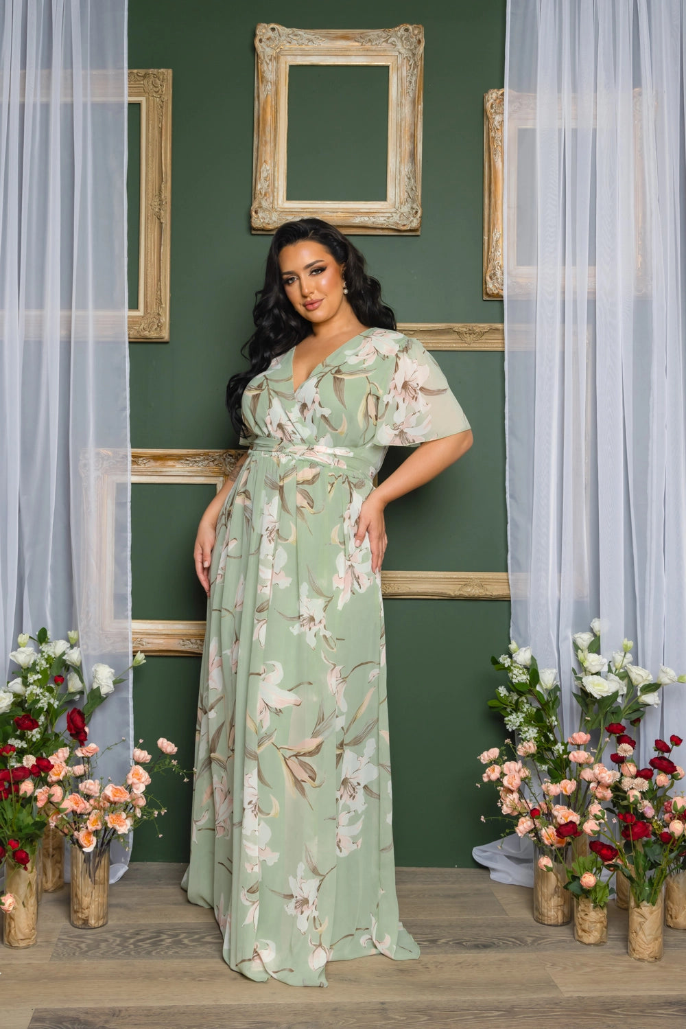 CURVE Floral Chiffon Wrap Dress