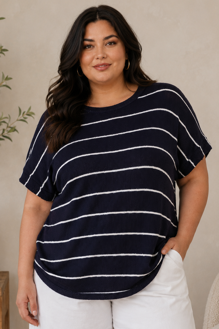CURVE Striped SS Knit top