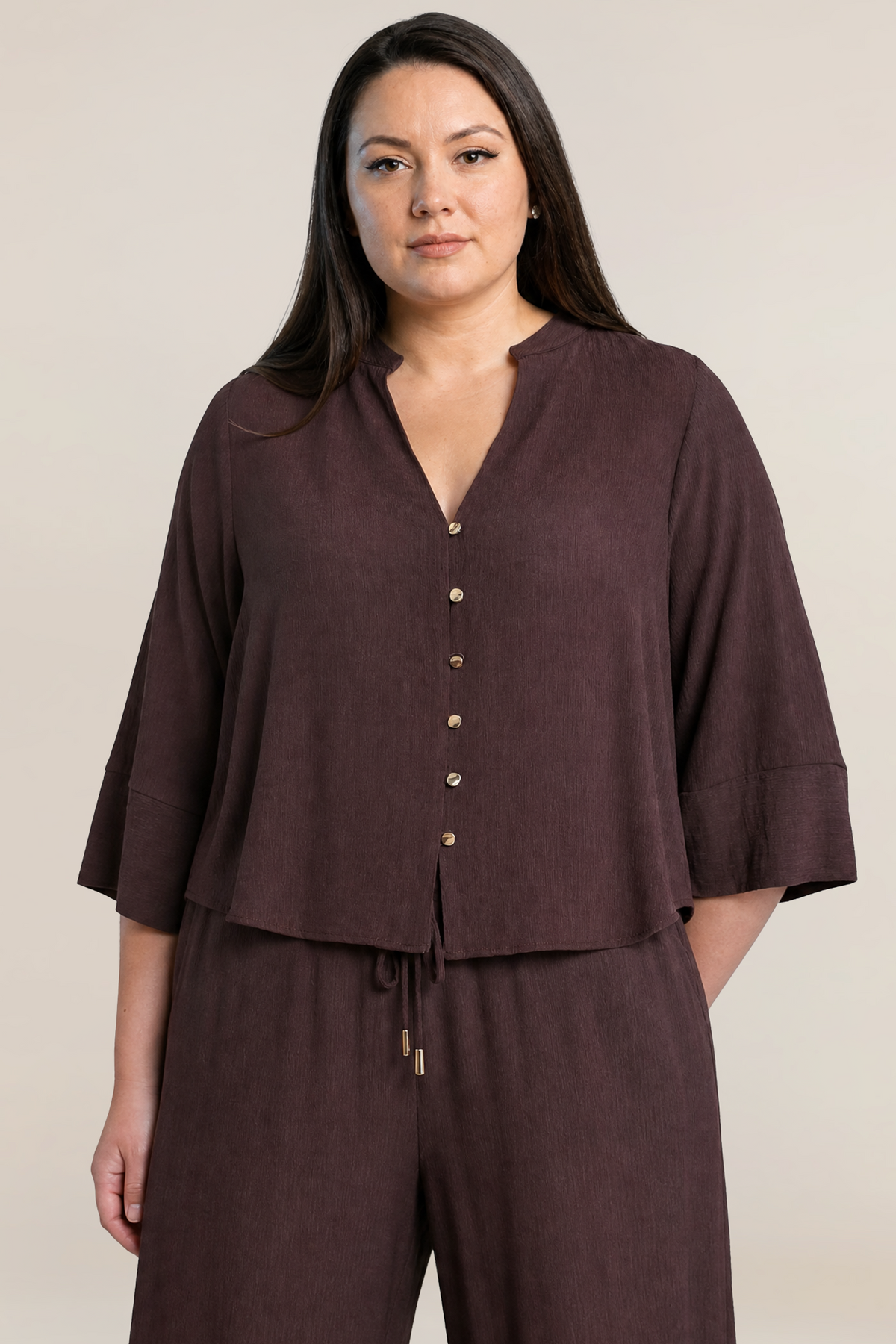Crinkle Wide Sleeve Top (XS-2X)