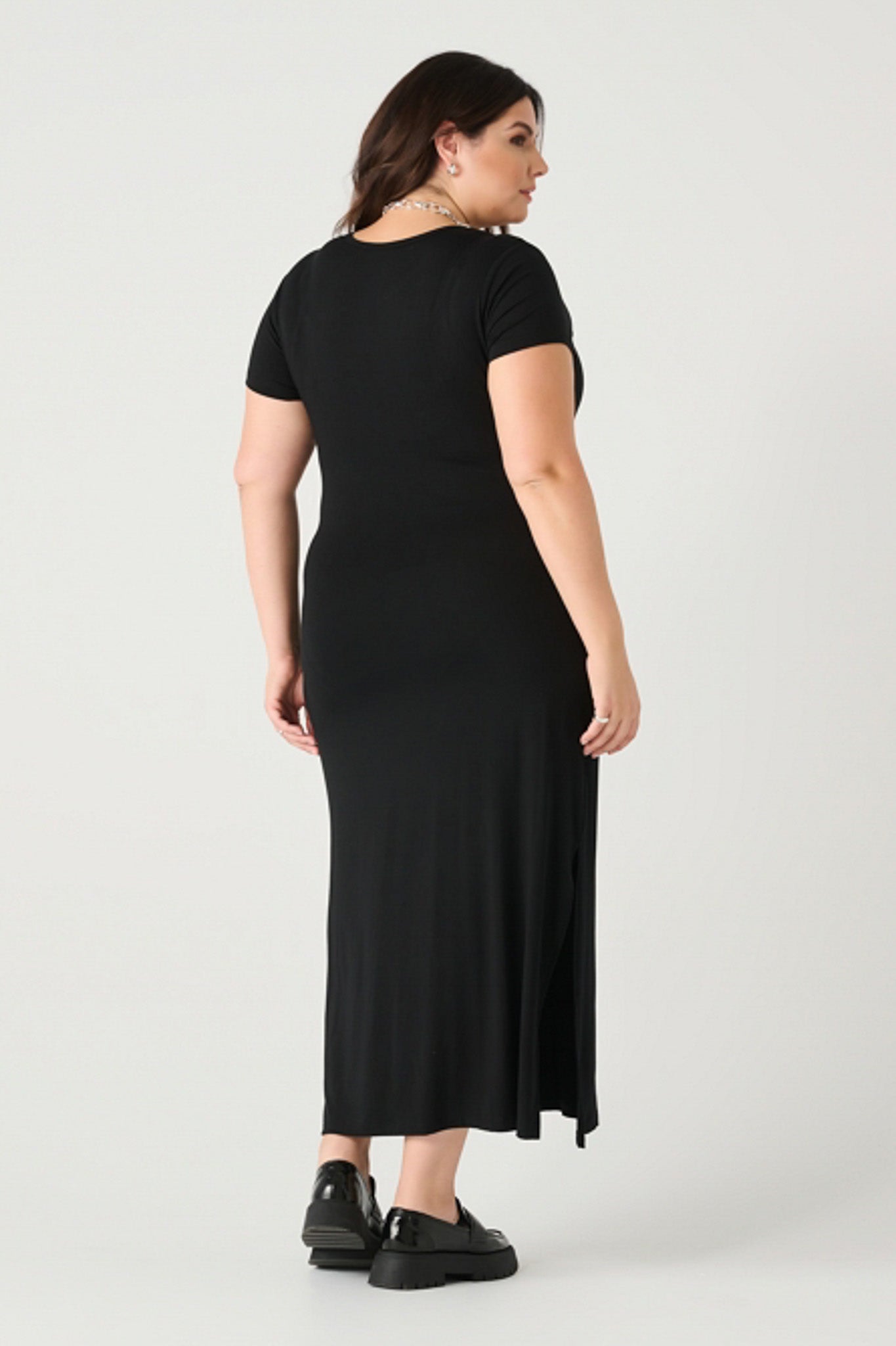 Plus size Black Midi dress with waist detail 