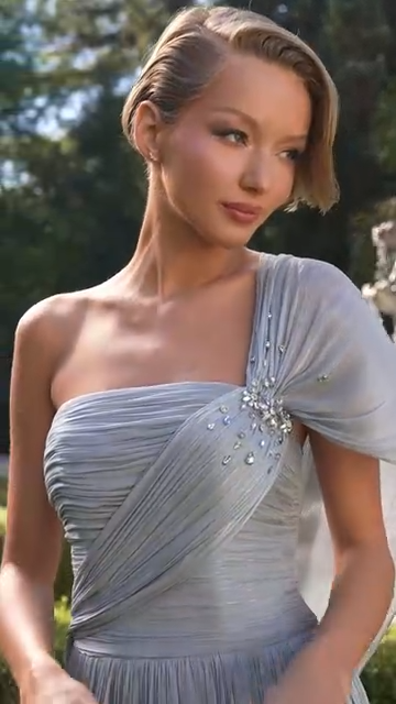 One Shoulder Capelet Gown (10-24)